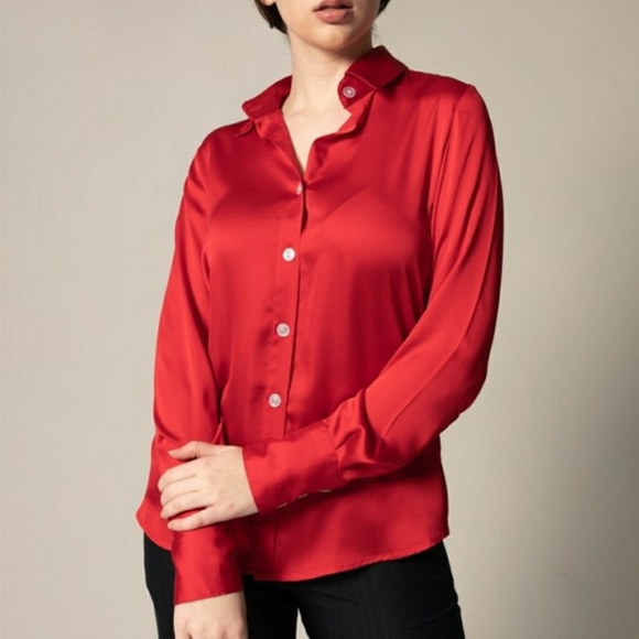 Power Women-Silk Shirt in Red - Picture 1 of 5